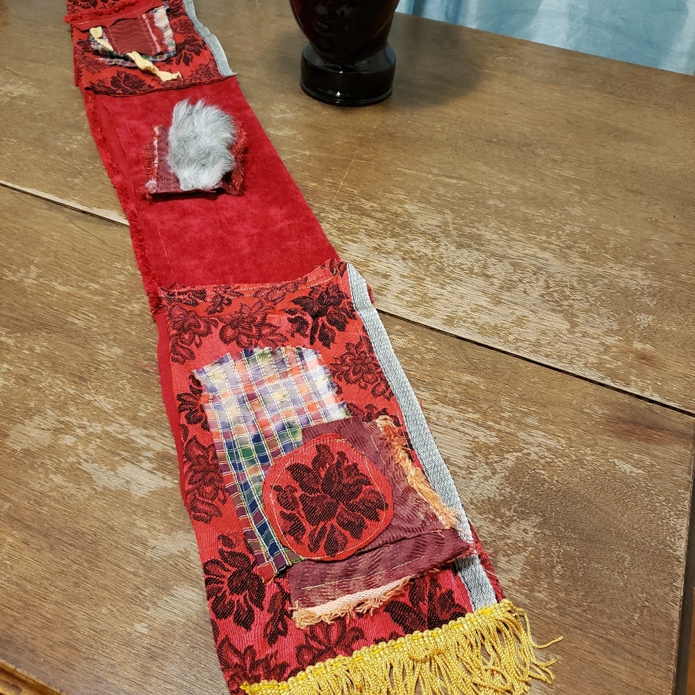 Handmade Patchwork Scarf Textile Collage Piece Corduroy Backed - Picture 8 of 16
